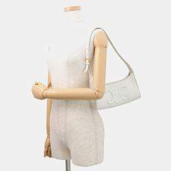 Pre Owned Celine Cuir Triomphe Shoulder Bag White Leather