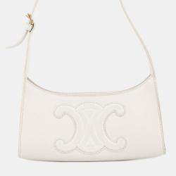Pre Owned Celine Cuir Triomphe Shoulder Bag White Leather