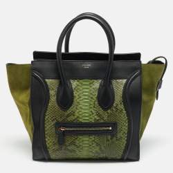 مملوكة مسبقًا Celine Luggage Mini Black/Green Leather and Python Tote