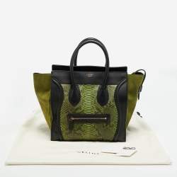 مملوكة مسبقًا Celine Luggage Mini Black/Green Leather and Python Tote