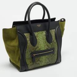 مملوكة مسبقًا Celine Luggage Mini Black/Green Leather and Python Tote