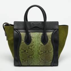 مملوكة مسبقًا Celine Luggage Mini Black/Green Leather and Python Tote
