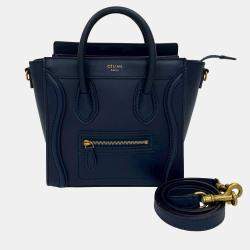 Pre Owned Celine Blue Nano Leather Luggage Tote