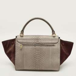 Pre Owned Celine Trapeze Medium Grey/Burgundy Python and Suede Top Handle Bag