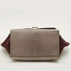 Pre Owned Celine Trapeze Medium Grey/Burgundy Python and Suede Top Handle Bag