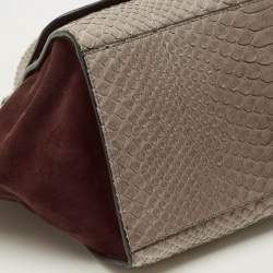 Pre Owned Celine Trapeze Medium Grey/Burgundy Python and Suede Top Handle Bag
