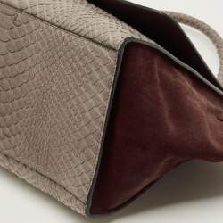 Pre Owned Celine Trapeze Medium Grey/Burgundy Python and Suede Top Handle Bag