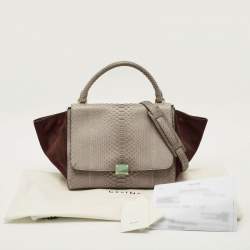 Pre Owned Celine Trapeze Medium Grey/Burgundy Python and Suede Top Handle Bag