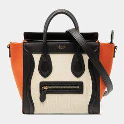 مملوكة مسبقًا Celine Black Brown Nano Tricolor Canvas and Leather Luggage Tote