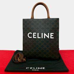 Pre Owned Celine Brown Small Triomphe Coated Canvas Vertical Cabas Tote