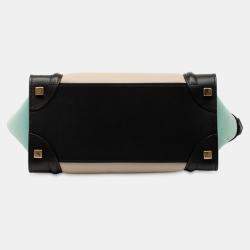 Pre Owned Celine Brown Micro Tricolor Leather Luggage Tote