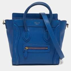 Pre Owned Celine Luggage Nano Blue Leather Tote