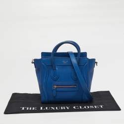 Pre Owned Celine Luggage Nano Blue Leather Tote