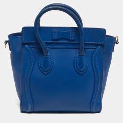 Pre Owned Celine Luggage Nano Blue Leather Tote