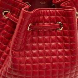 Pre Owned Celine Red Quilted Leather Drawstring Backpack