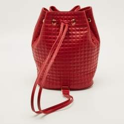 Pre Owned Celine Red Quilted Leather Drawstring Backpack