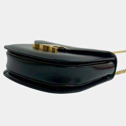 Pre Owned Celine Black Teen Shiny Calfskin Triomphe Besace Clea Chain Crossbody