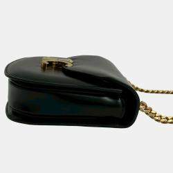 Pre Owned Celine Black Teen Shiny Calfskin Triomphe Besace Clea Chain Crossbody