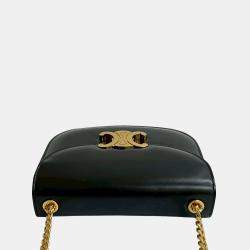 Pre Owned Celine Black Teen Shiny Calfskin Triomphe Besace Clea Chain Crossbody