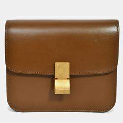 Pre Owned Celine Brown Leather Small Box Crossbody Bag