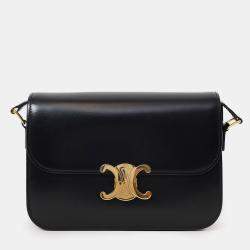 Pre Owned Celine Black Shiny Calfskin Classique Triomphe Shoulder Bag