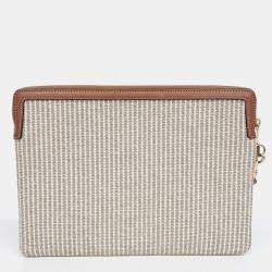 Pre Owned حقيبة كلاتش سيليين تريومف قماش وبني بيج جلد