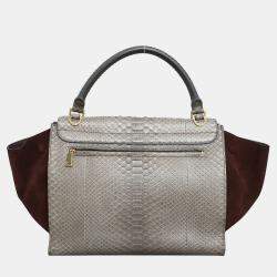 Pre Owned Celine Grey, Burgundy Python Suede Medium Trapeze Bag