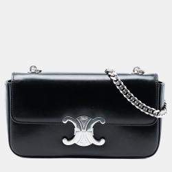 مملوكة مسبقًا Celine Black Shiny Calfskin Triomphe Chain Box Shoulder Bag