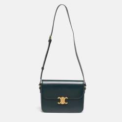 Pre Owned Celine Triomphe Large Green Shiny Leather Shoulder Bag
