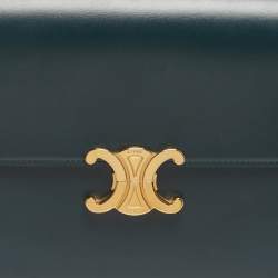 Pre Owned Celine Triomphe Large Green Shiny Leather Shoulder Bag