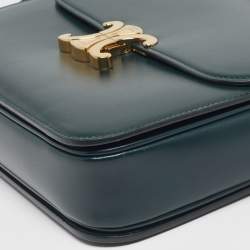 Pre Owned Celine Triomphe Large Green Shiny Leather Shoulder Bag