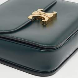 Pre Owned Celine Triomphe Large Green Shiny Leather Shoulder Bag