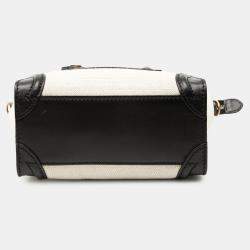 مملوكة مسبقًا حقيبة سفر سيلين قماش وجلد ثنائية اللون أبيض وأسود صغيرة نانو