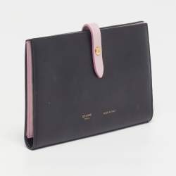 Pre Owned Celine Multifunction Large Black/Pink Leather Strap Wallet