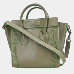 Pre Owned Celine Green Leather Nano Luggage Tote Bag