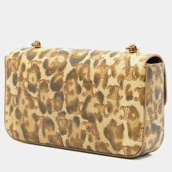 Pre Owned Celine Brown Calfskin Leopard Print Claude Chain Shoulder Bag