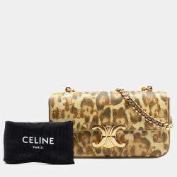 Pre Owned Celine Brown Calfskin Leopard Print Claude Chain Shoulder Bag