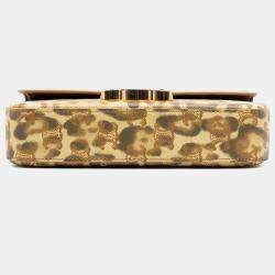 Pre Owned Celine Brown Calfskin Leopard Print Claude Chain Shoulder Bag