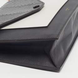 Pre Owned حقيبة كلتش سيلين بشنطة جيب، جلد أبيض وأسود وسلاسل من جلد الثعبان