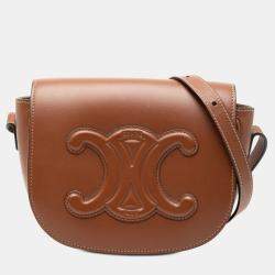 Pre Owned Celine Brown Medium Calfskin Cuir Triomphe Folco Crossbody