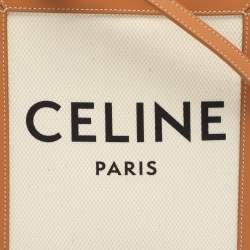 Pre Owned Celine Cabas Mini Tan/White Canvas and Leather Vertical Tote