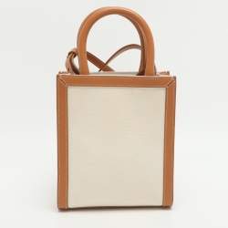Pre Owned Celine Cabas Mini Tan/White Canvas and Leather Vertical Tote
