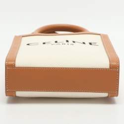 Pre Owned Celine Cabas Mini Tan/White Canvas and Leather Vertical Tote