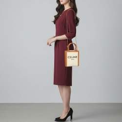 Pre Owned Celine Cabas Mini Tan/White Canvas and Leather Vertical Tote