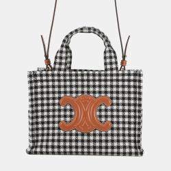 Pre Owned Celine Kabatais 2-Way Bag White/Black Canvas Leather Size Small