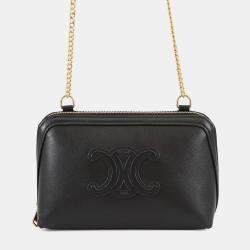 Pre Owned Celine Cuir Triomphe Chain Clutch Black Smooth Calf Leather