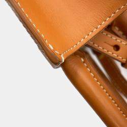 Pre Owned Celine Vertical Cabas 2-Way Tote Natural/Tan Canvas Leather Size Mini