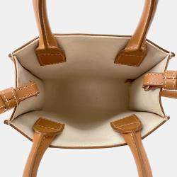 Pre Owned Celine Vertical Cabas 2-Way Tote Natural/Tan Canvas Leather Size Mini