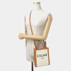 Pre Owned Celine Vertical Cabas 2-Way Tote Natural/Tan Canvas Leather Size Mini