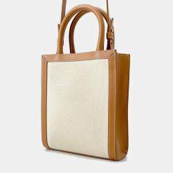 Pre Owned Celine Vertical Cabas 2-Way Tote Natural/Tan Canvas Leather Size Mini
